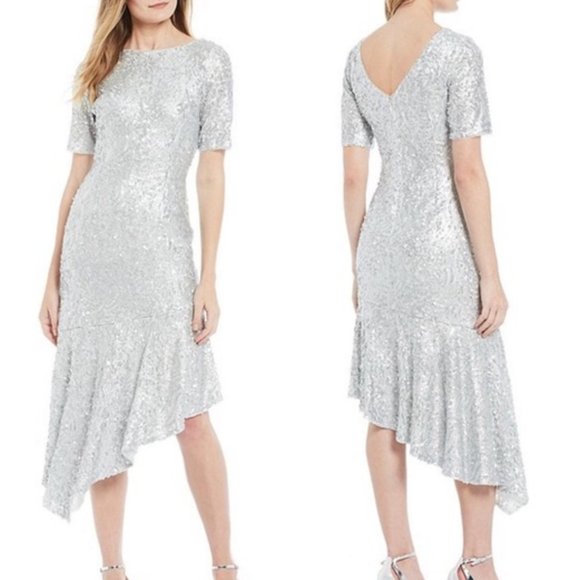 Adrianna Papell Silver Asymmetrical Dress - Picture 1 of 9
